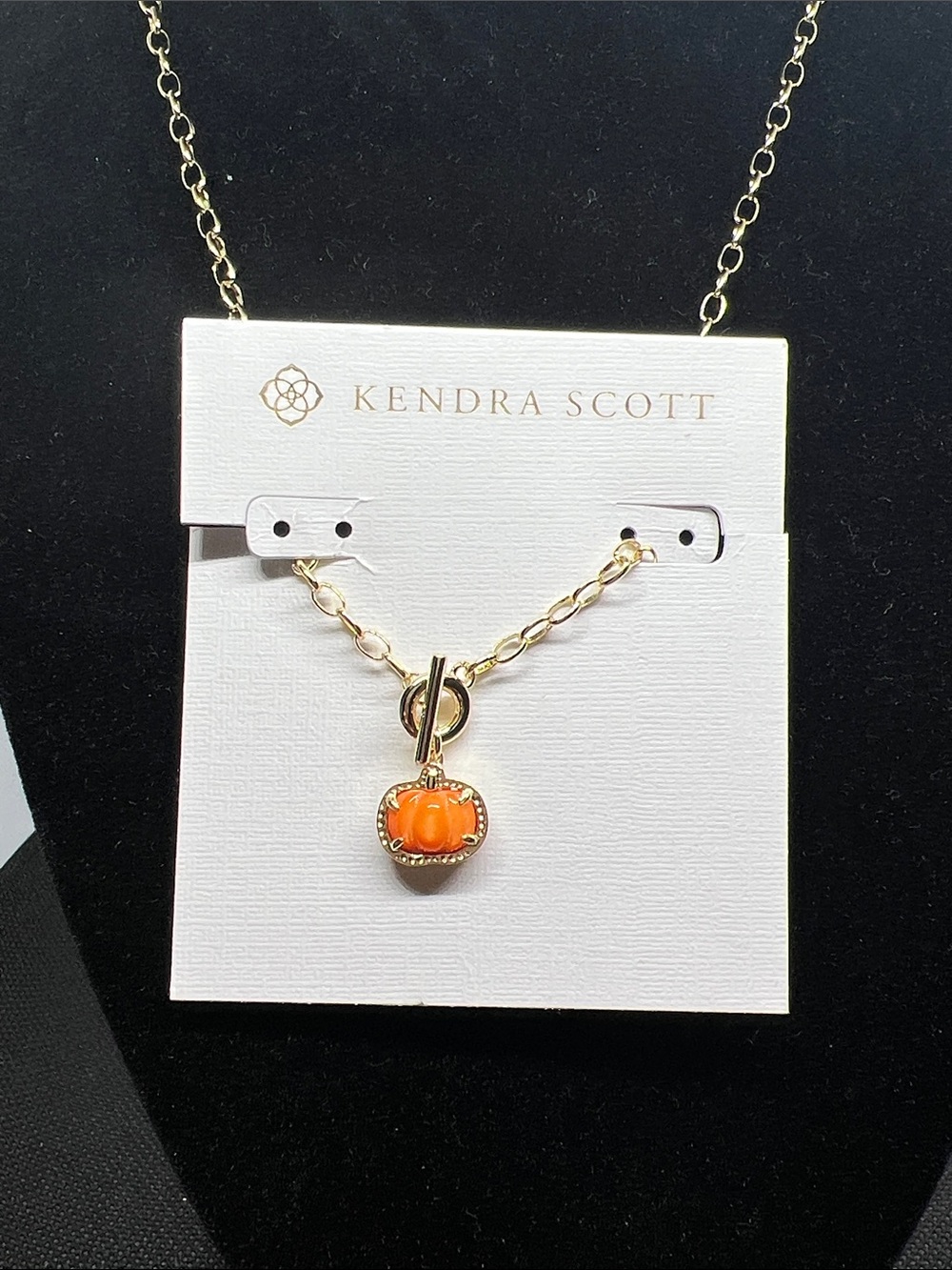 Kendra Scott Gold Link Necklace with Orange Pumpkin Pendant